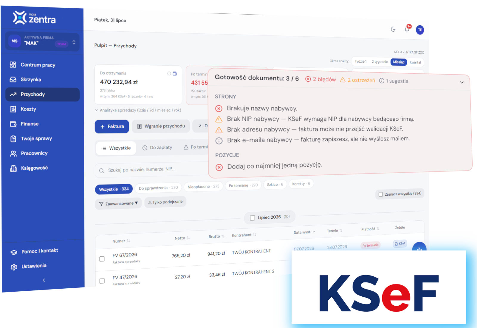 KSeF w Zentrze - walidacja faktur, wysyłka i korekty w jednym miejscu