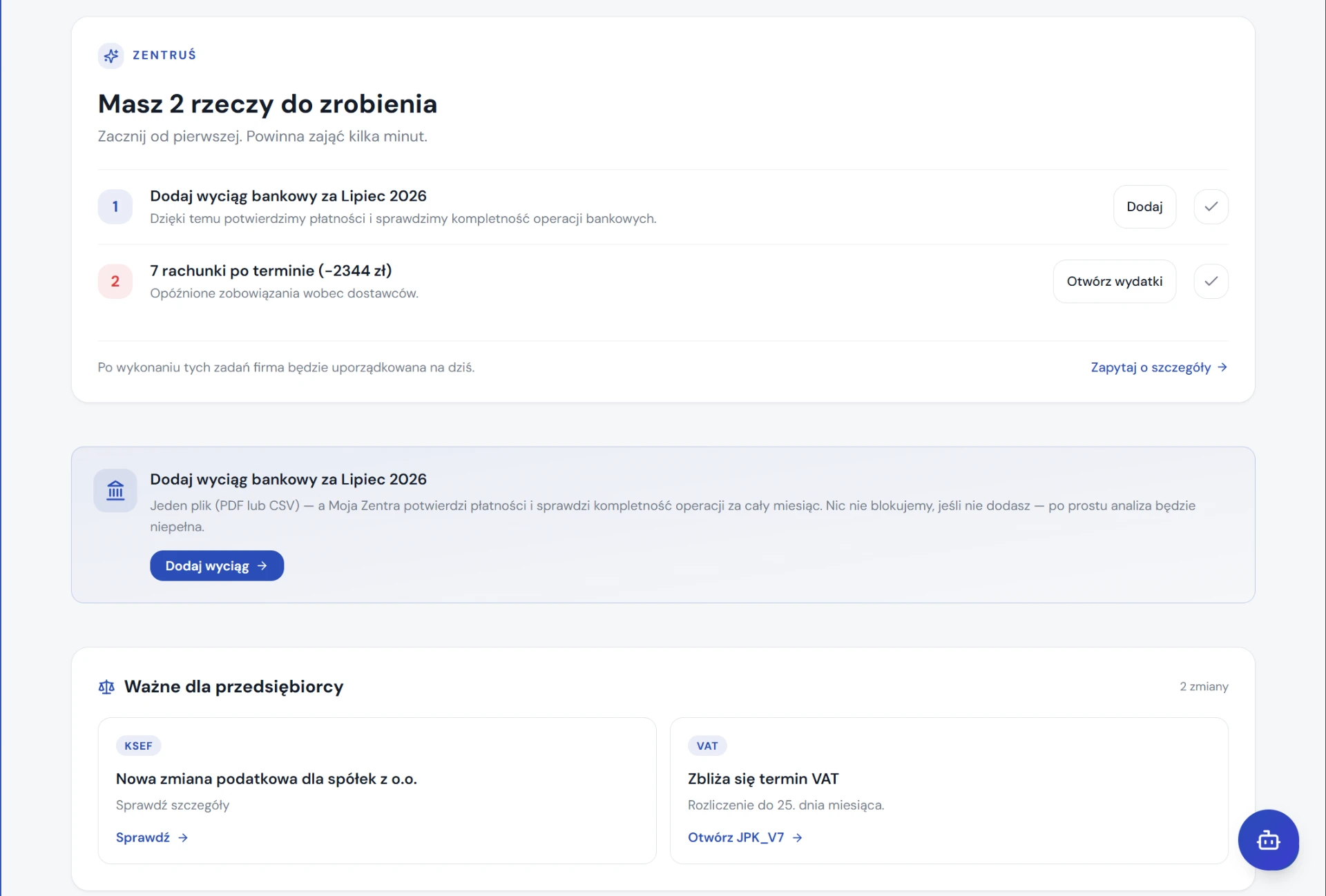 Lista rzeczy do zrobienia i sekcja ważne dla przedsiębiorcy
